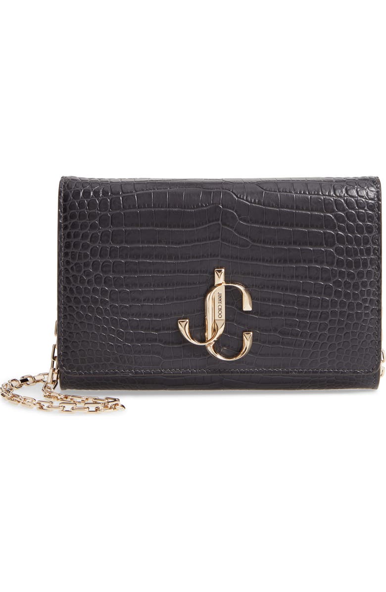 Jimmy Choo Varenne Croc Embossed Leather Clutch, Main, color,