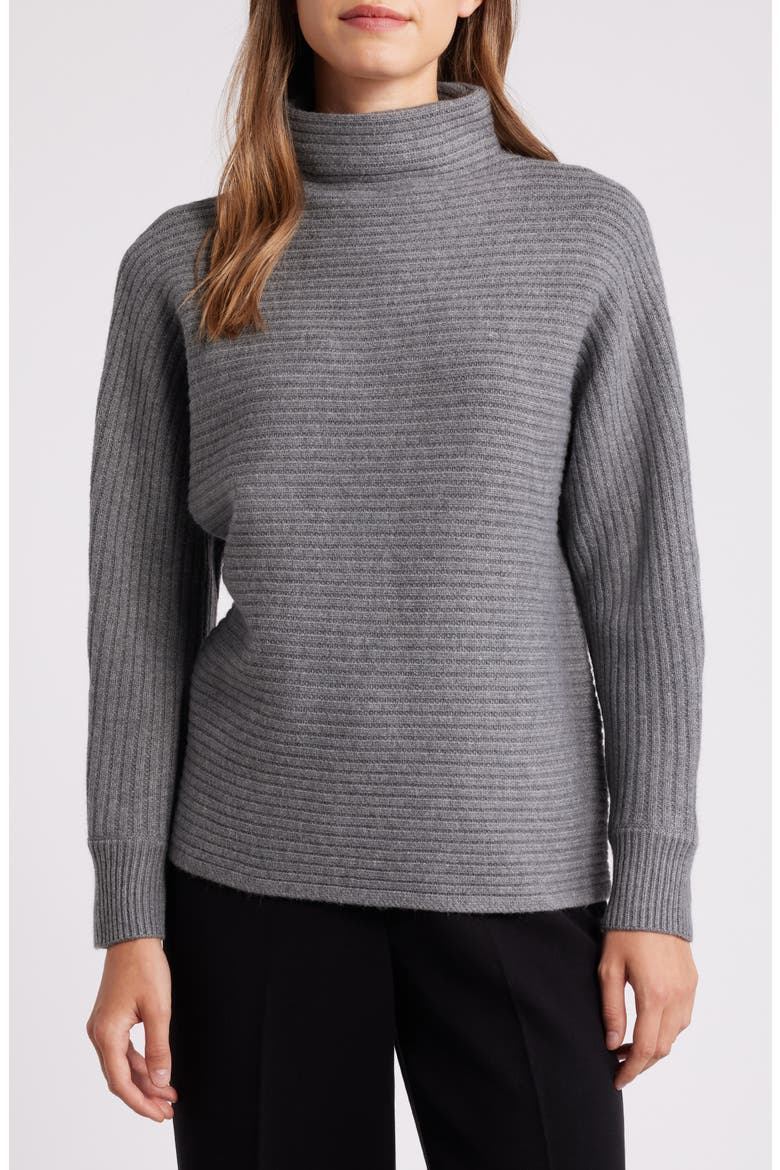 Horizontal Rib Mock Neck Sweater, Main, color, GRAPHITE HEATHER GREY
