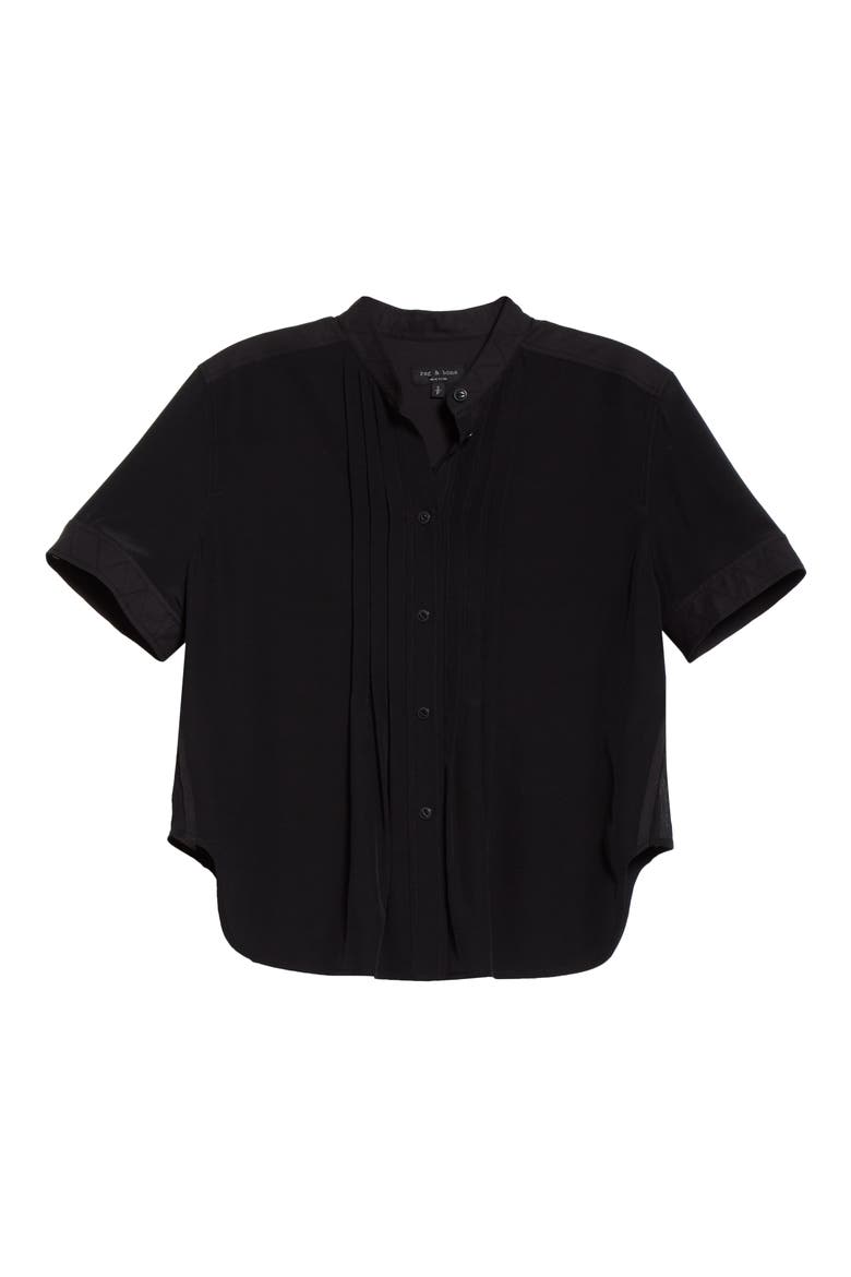 Sarah Pleated Silk Blouse, Alternate, color, BLACK