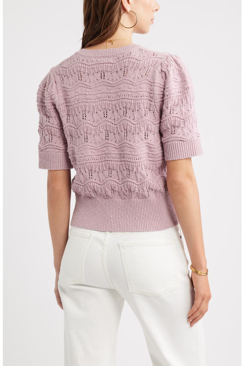 Short Sleeve Pointelle Cardigan, Alternate, color, PURPLE SHADE