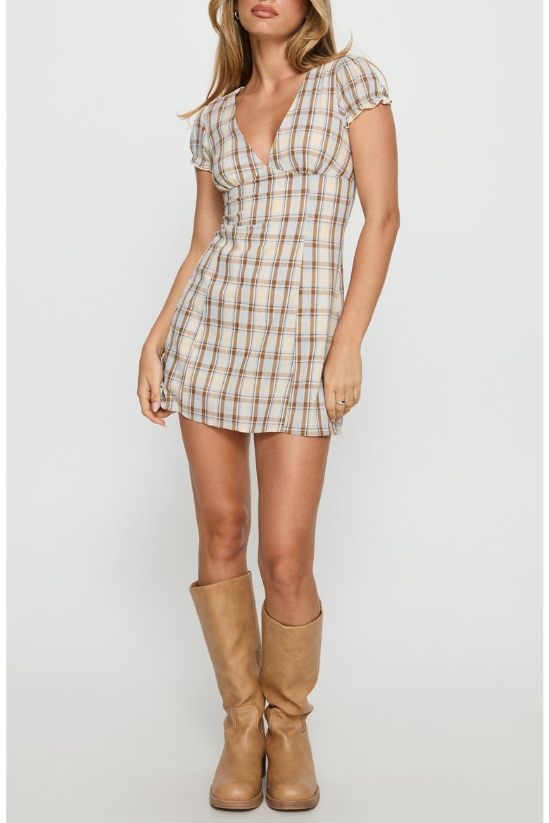 Mystee Check Cotton Skirted Romper, Main, color, BLUE CHECK