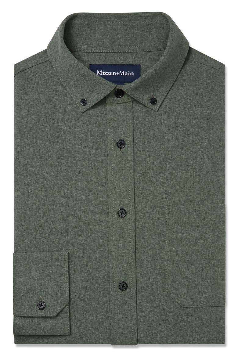 City Flannel Button-Down Shirt, Alternate, color, OLIVE HEATHER