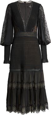 Tadashi Shoji Lace Pintuck Long Sleeve Cocktail Dress