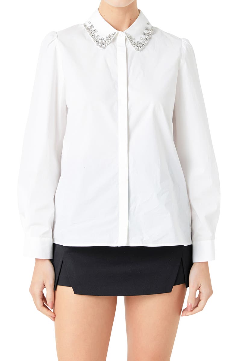 Endless Rose Rhinestone Embellished Button-Up Shirt, Alternate, color, 