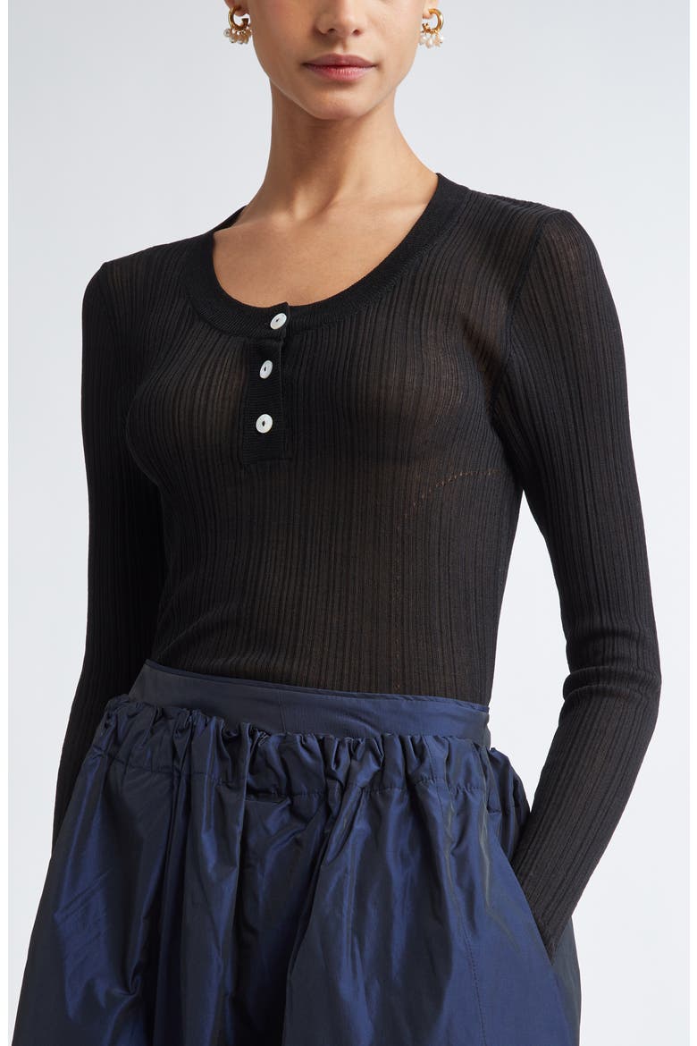 Keep Close Cotton & Silk Rib Henley, Alternate, color, NOIR