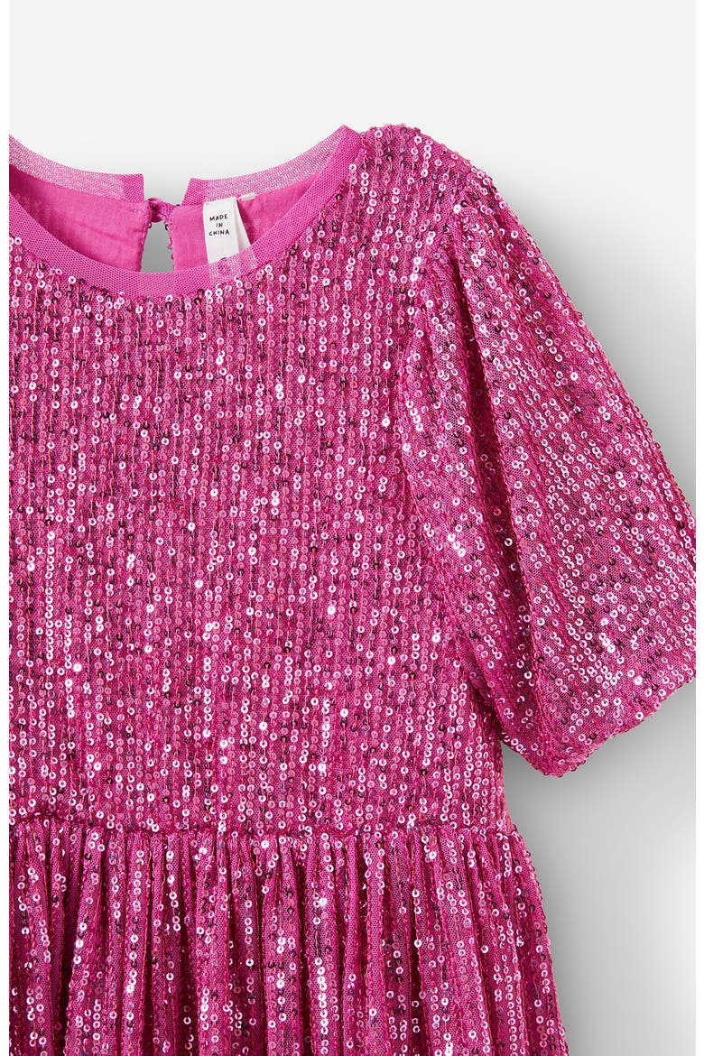 Kid's Sienna Puff Sleeve Dress, Alternate, color, Super Pink Sparkle