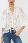 Alice + Olivia Norah Eyelet Embroidered Peasant Top