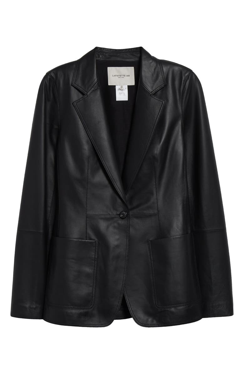 Lafayette 148 New York Patch Pocket Leather Blazer, Alternate, color,