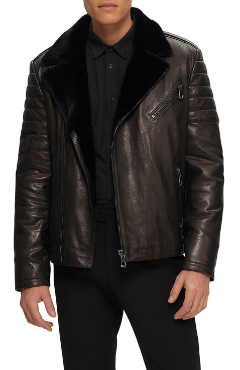 Mens Nappa Moto Jacket with Genuine Shearling