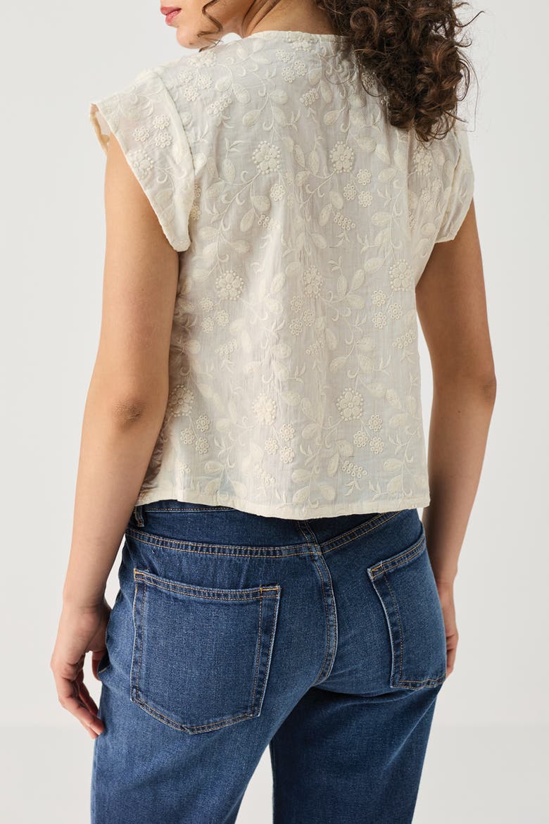 Embroidered Deep V-Neck Cotton Top, Alternate, color, Embroidered  Cotton White