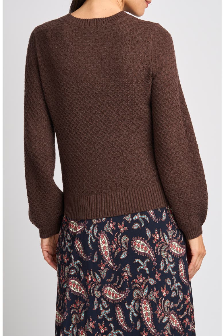 Honeycomb Stitch Puff Sleeve Sweater, Alternate, color, CHARCOAL BROWN