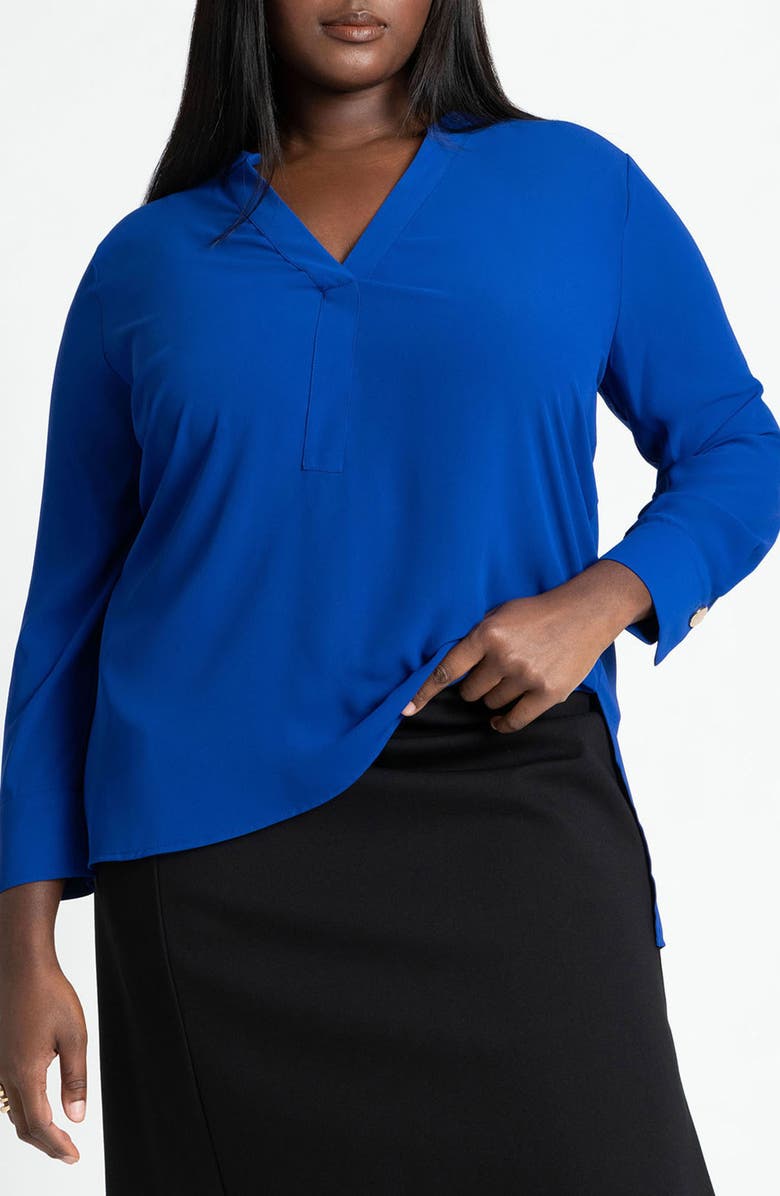 ELOQUII Mandarin Collar Tunic Blouse, Main, color, Dark Bluejay