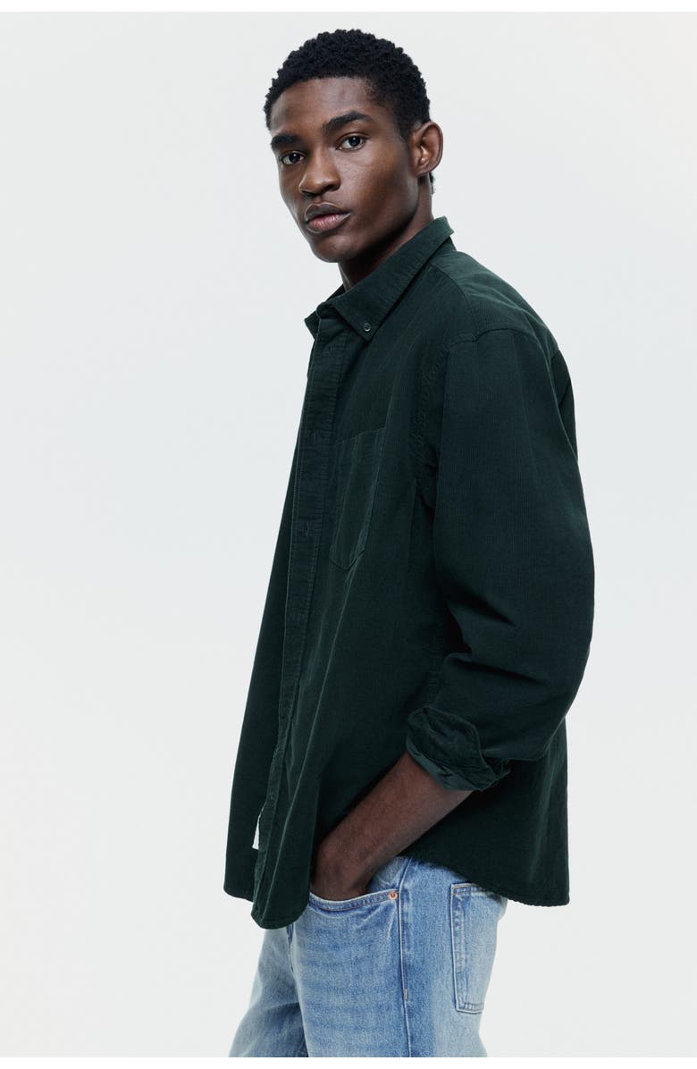H&M Regular Fit Corduroy Shirt, Alternate, color, Dark Green