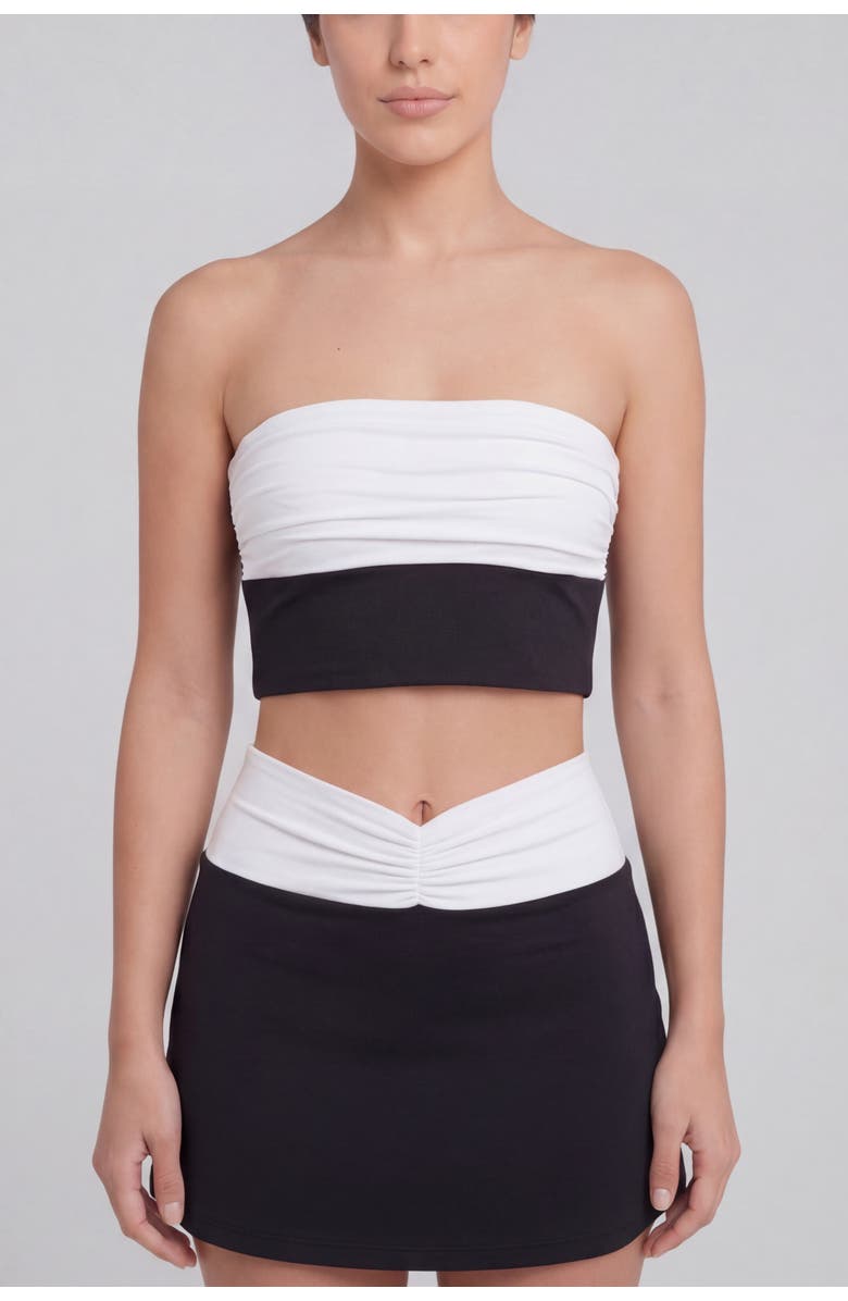 nuaje nuaje Isabelle Ruched Bikini Tube Top, Main, color, Black And White