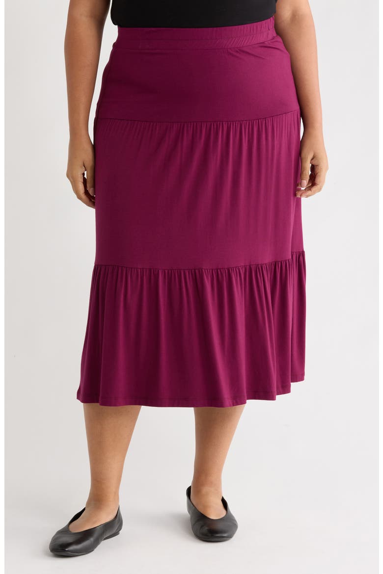 Tiered Jersey Maxi Skirt, Main, color, BURGUNDY