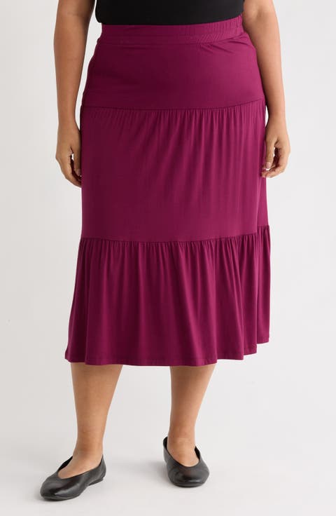 Tiered Jersey Maxi Skirt (Plus)