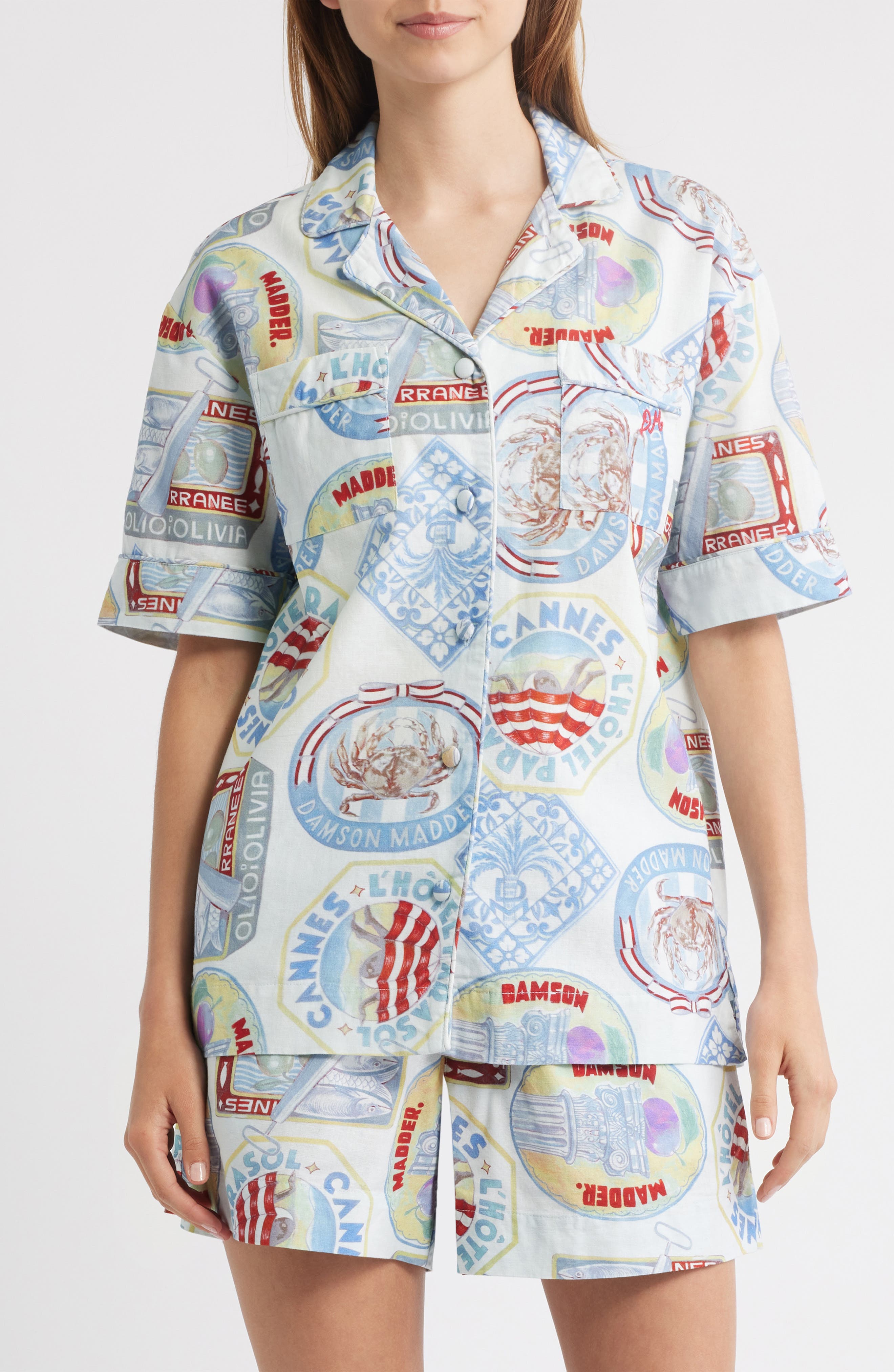 Damson Madder Chlo Holiday Print Cotton & Linen Camp Shirt