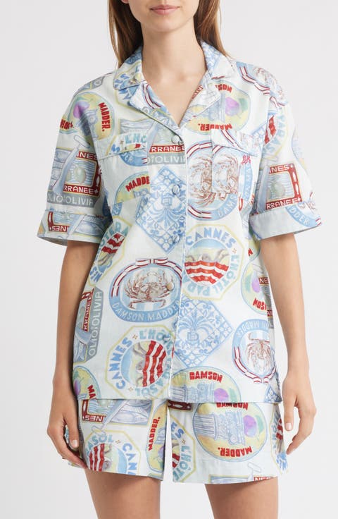 Chlo Holiday Print Cotton & Linen Camp Shirt