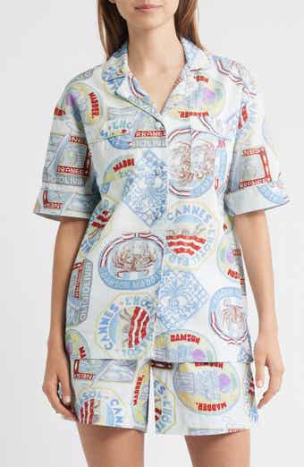 Damson Madder Chlo Holiday Print Cotton & Linen Camp Shirt