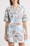 Damson Madder Chlo Holiday Print Cotton & Linen Camp Shirt