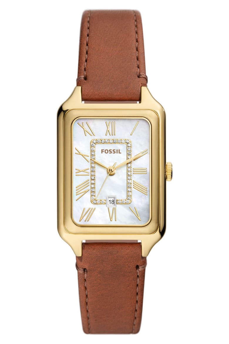 Raquel Leather Strap Watch, 26mm, Main, color, BROWN