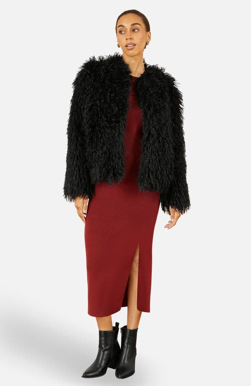 Yumi Luxe Fluffy Faux Fur Coat In Black