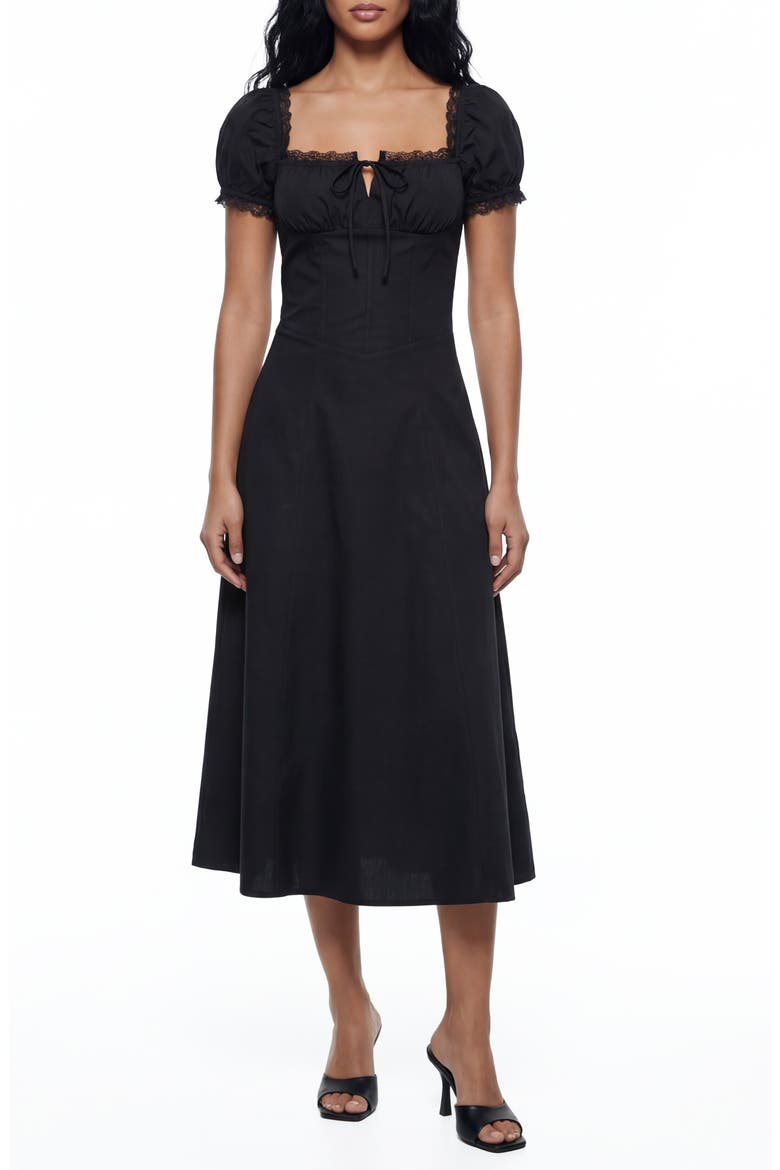 Juniper Lace Trim Midi Dress, Main, color, BLACK