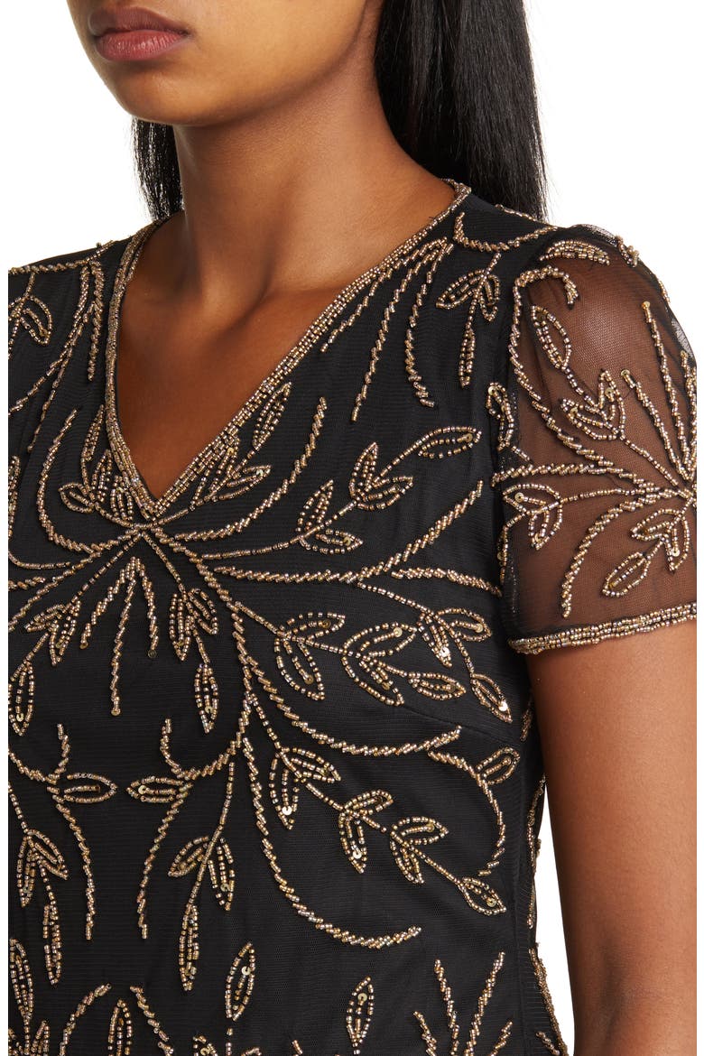 Beaded Mesh Gown, Alternate, color, BLACK/ GOLD