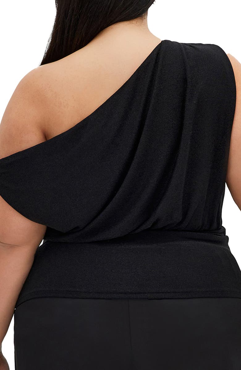 City Chic Paloma Shimmer One-Shoulder Top, Alternate, color, Black