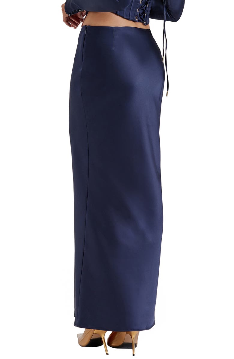 HOUSE OF CB Charlene Satin Maxi Skirt, Alternate, color, Navy