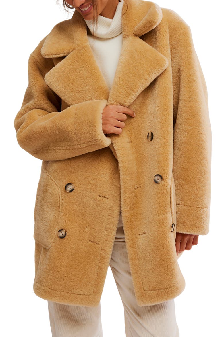 Mari Double Breasted Reversible Faux Shearling Coat, Main, color, TAN CREAM COMBO