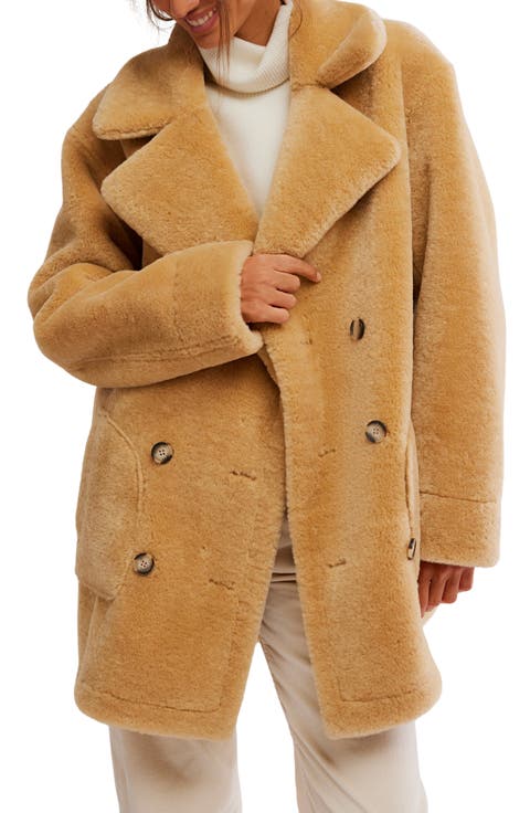 Mari Double Breasted Reversible Faux Shearling Coat