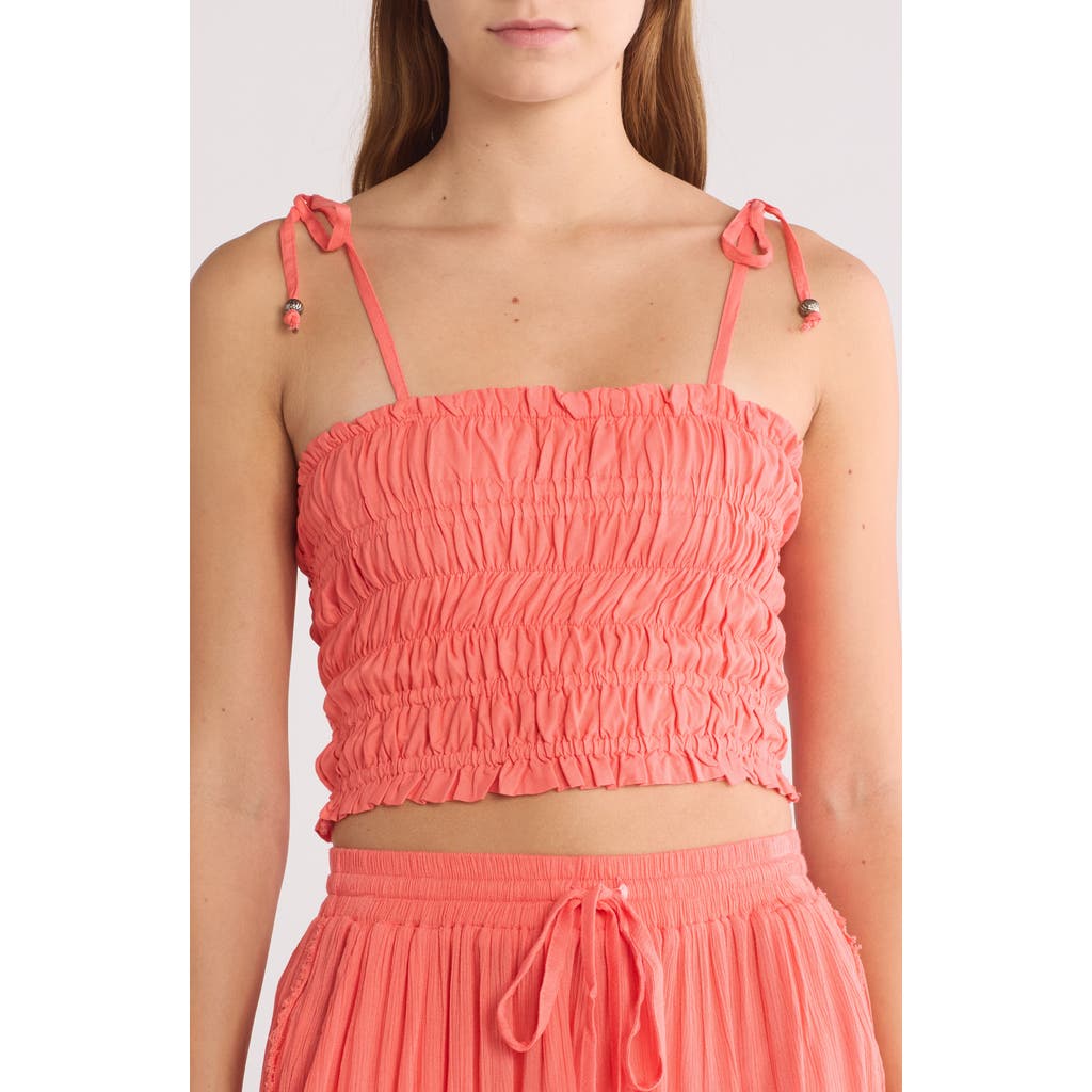 Shop Elan Tie Strap Smocked Crop Top In Coral