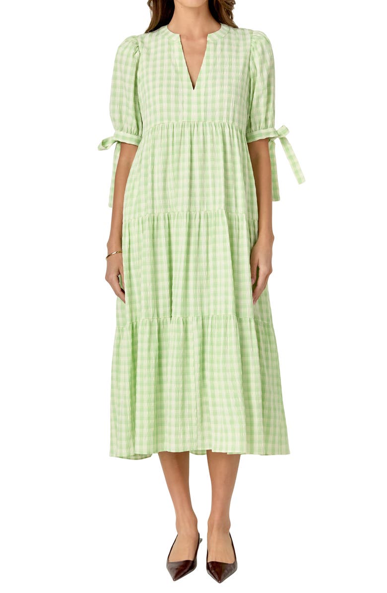 English Factory Checkered Tiered Midi Dress, Alternate, color, 