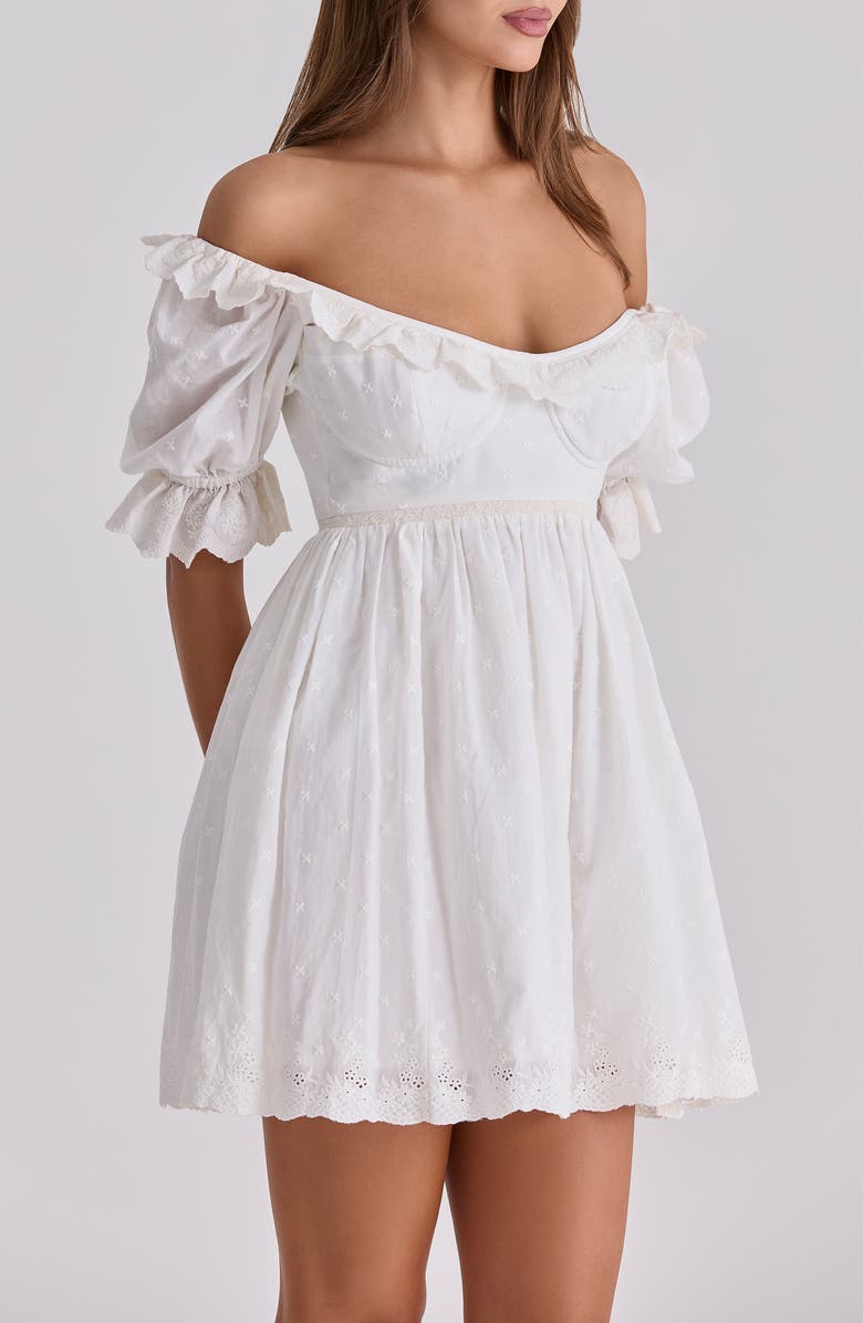 HOUSE OF CB Maisie Broderie Anglaise Cotton Babydoll Minidress, Alternate, color,