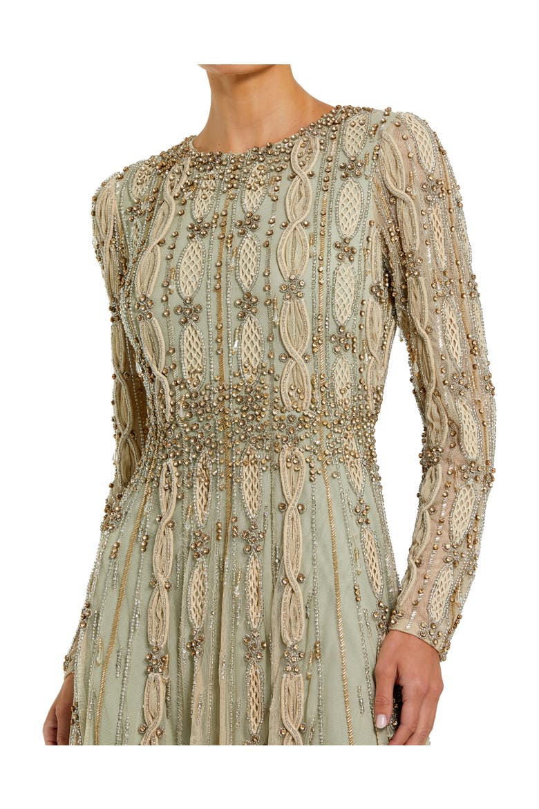 Embellished Mesh Long Sleeve A Line Gown, Alternate, color, Light/Pastel Green