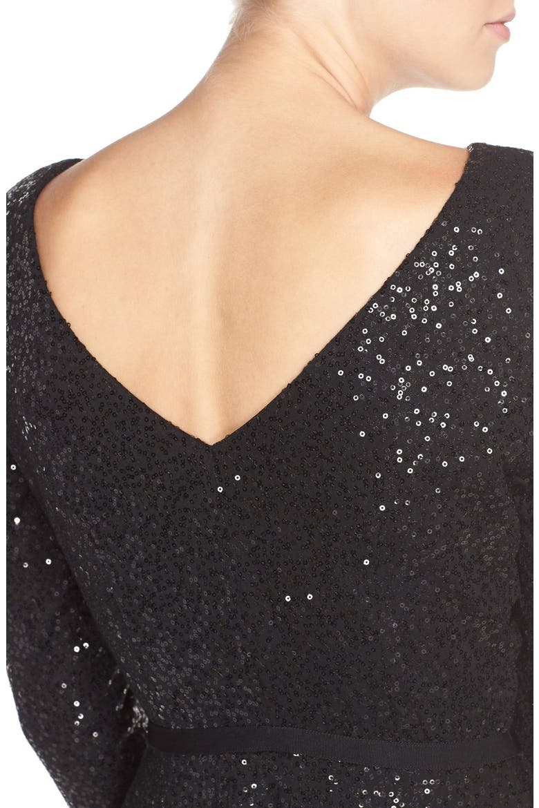 Sequin Jersey Fit & Flare Dress, Alternate, color, BLACK