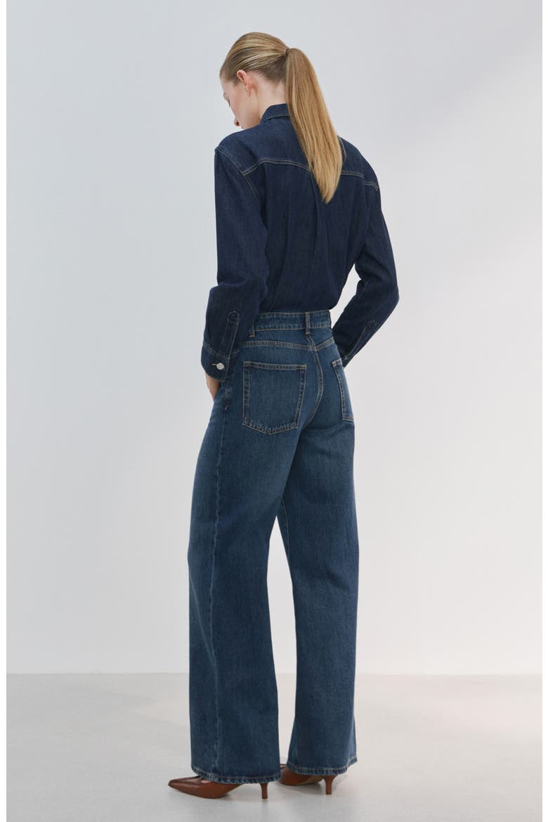 Long Sleeve Wide Leg Denim Jumpsuit, Alternate, color, DARK BLUE