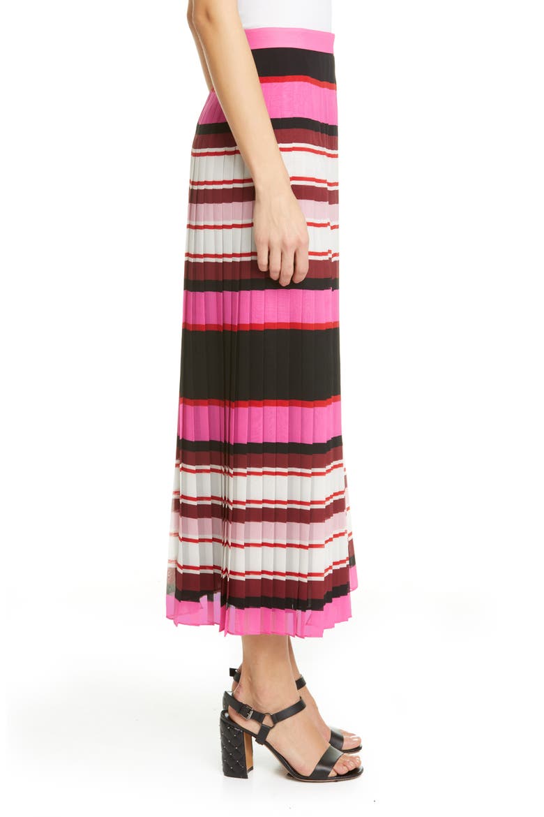 Stripe Pleat Silk Georgette Midi Skirt, Alternate, color, ROSE/ MULTICOLOR