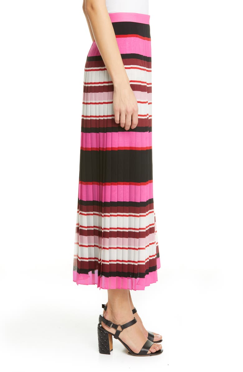 Valentino Stripe Pleat Silk Georgette Midi Skirt, Alternate, color,