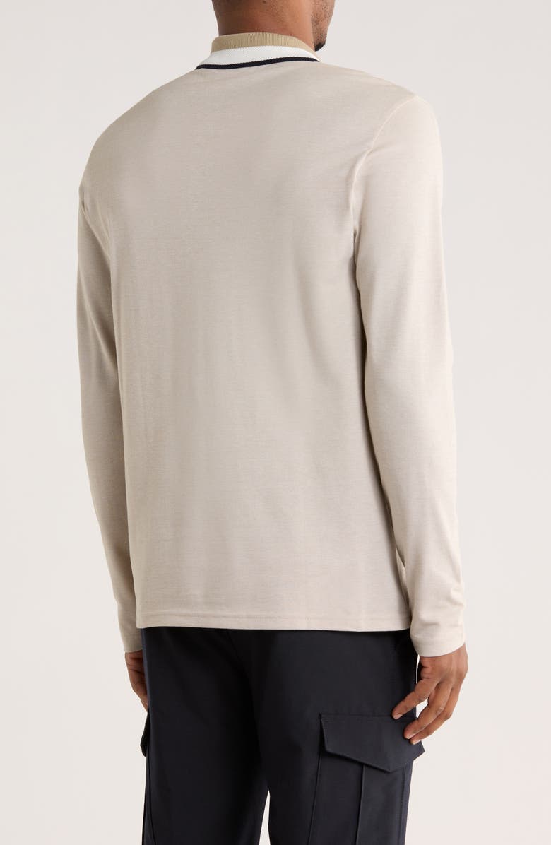 BOSS Stripe Collar Long Sleeve Cotton Piqué Polo, Alternate, color, Medium Beige