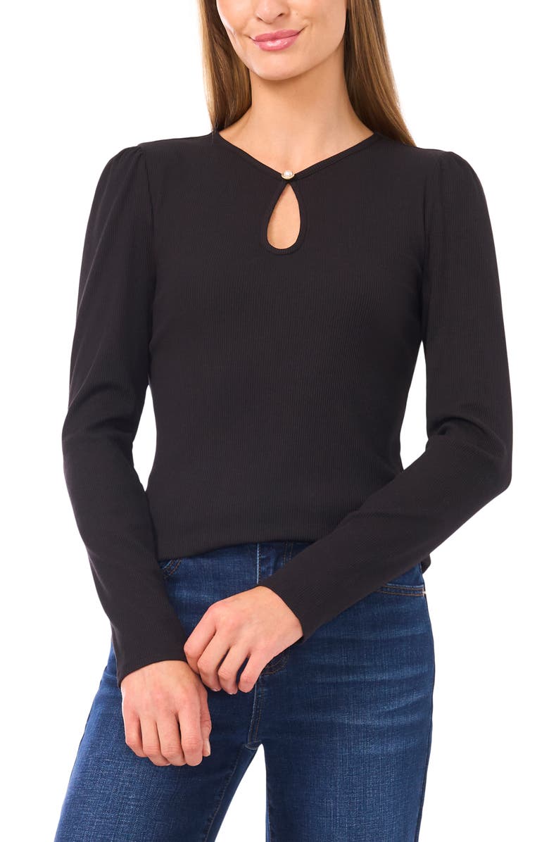 CeCe Keyhole Rib Top, Main, color, Rich Black