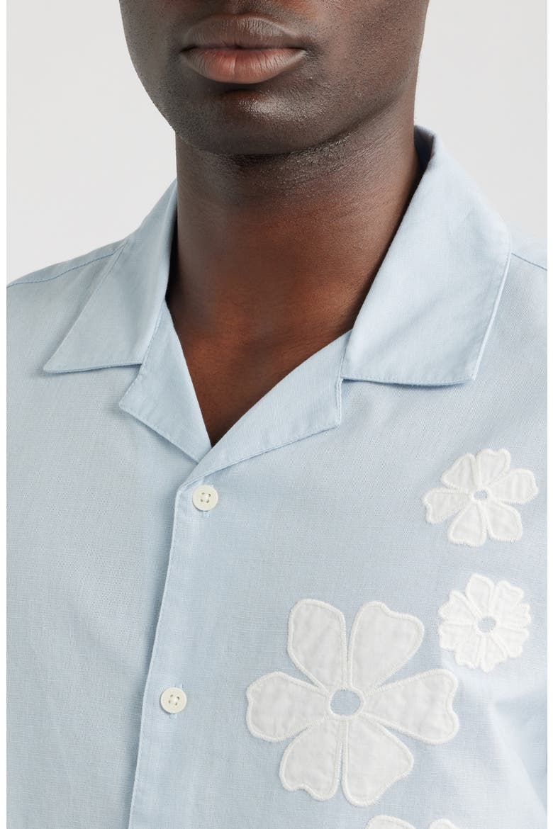 Didcot Flower Appliqué Cotton & Linen Camp Shirt, Alternate, color, BLUE / ECRU