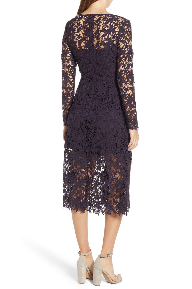 Lace Midi Dress, Alternate, color, EGGPLANT