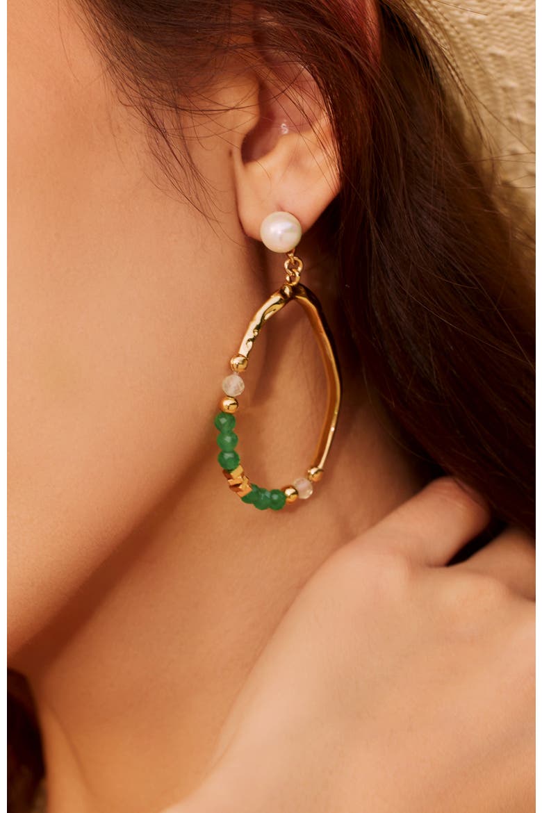 Poseidon Earrings, Alternate, color, Green & White & Gold