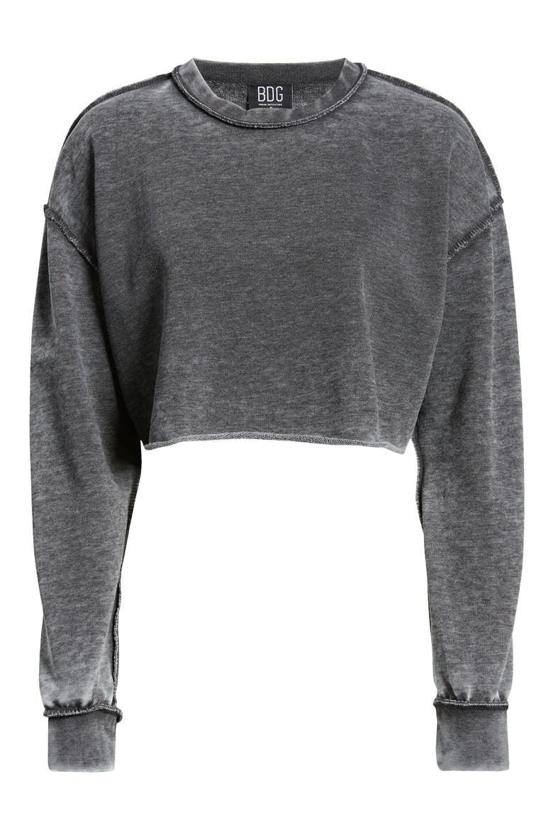 Acid Wash Crop Sweatshirt, Alternate, color, CHARCOAL