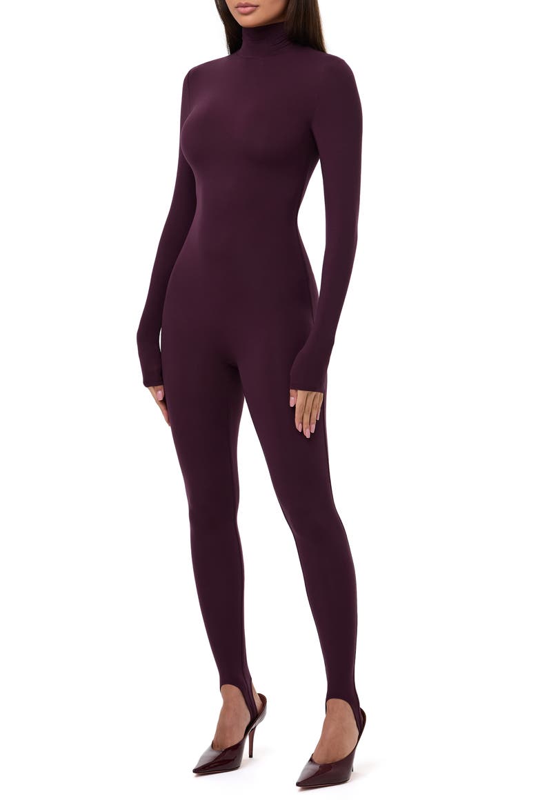 Long Sleeve Stirrup Jumpsuit, Alternate, color, DARK PLUM