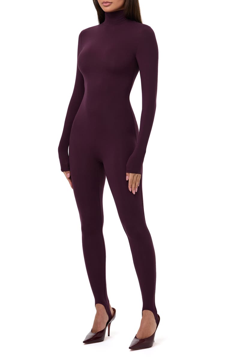 Naked Wardrobe Long Sleeve Stirrup Jumpsuit, Alternate, color, Dark Plum