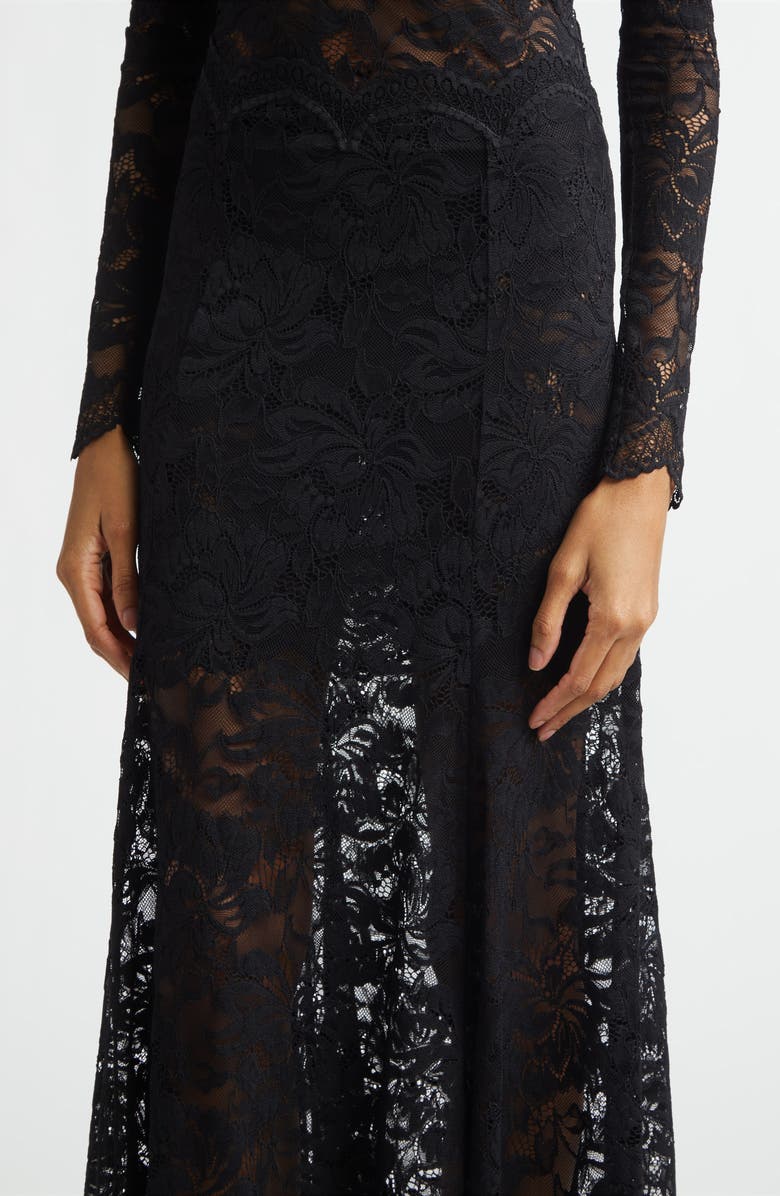 Rabanne Scalloped Lace Maxi Skirt, Alternate, color, Black