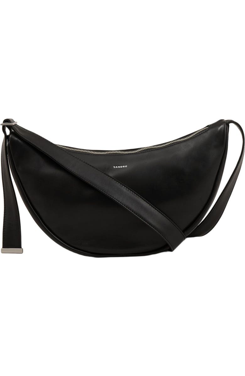SANDRO Small leather hobo bag, Main, color, Black